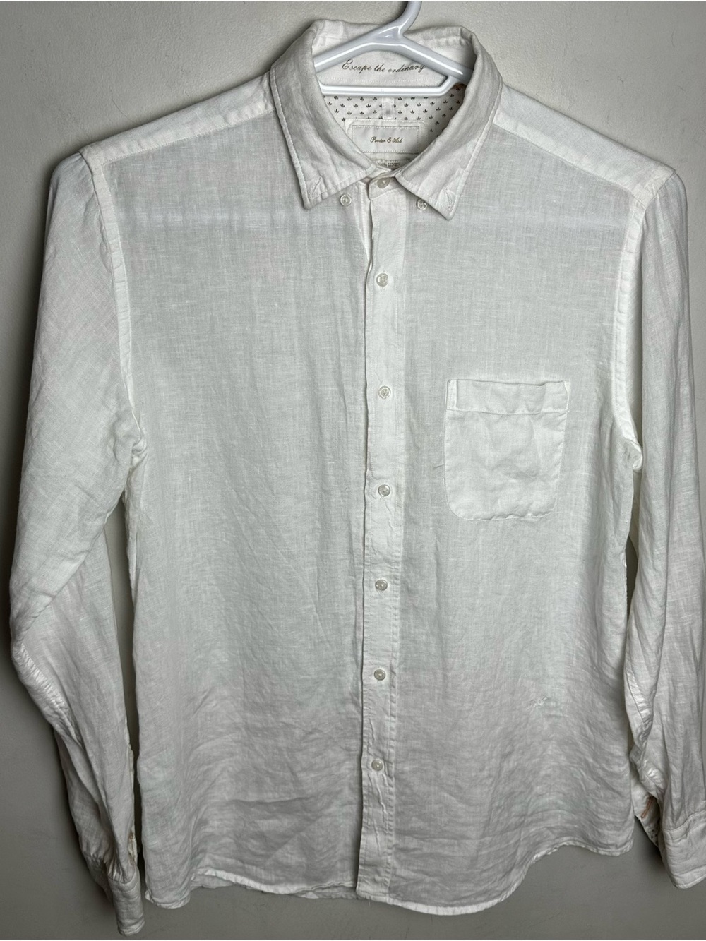 Porter & Ash 100% Linen Button Down Shirt Men's Size Medium White Lagenlook